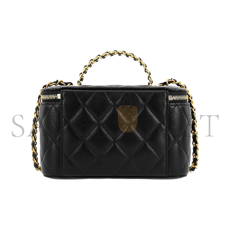 Ch*el black argyle lambskin cosmetic bag with gold hardware ap3663 (16*10*9cm)